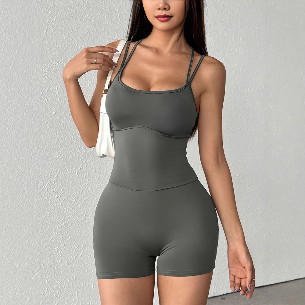 Women's Clothing Women's Sexy Sports Bodysuit Tight Fitting Solid Color Yoga Suspenders Beautiful Back Fitness Romper_ecoleips.com