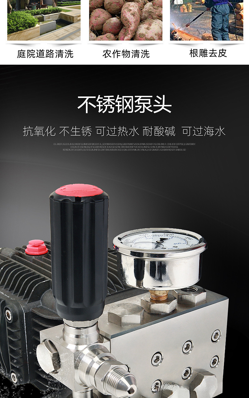High-Pressure Car Washing Machine Kitchen Oil Stain Cleaning Commercial High-Power Lye Hot and Cold Water Disinfection Water Gun Water Pump Cleaning Machine