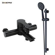 不锈钢淋浴龙头套装浴室黑色冷热混水阀开关三联淋浴龙头批发