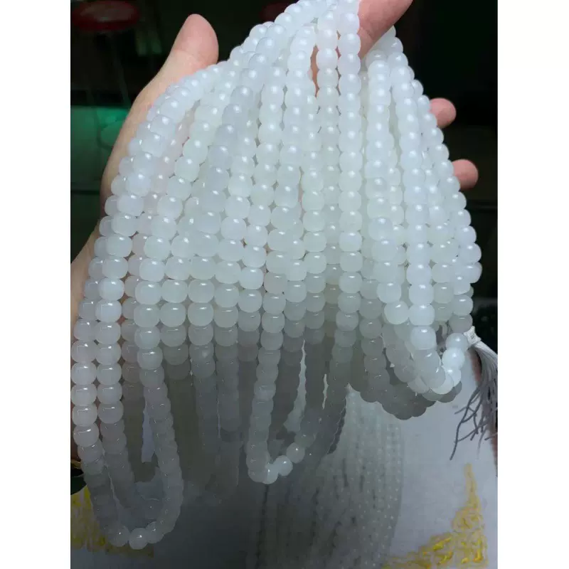 天然和田白玉老形精品多圈佛珠手串108颗佛链 项链 批发可塘世家