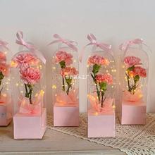 母亲节手提单支花盒玫瑰花包装盒pvc透明手提花盒鲜花花束包装盒