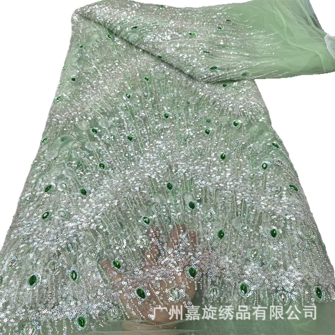 Nueva tela de encaje de alta resistencia con bordado de lentejuelas en forma de S y pedrería de estilo medioriental para vestidos de novia image 6