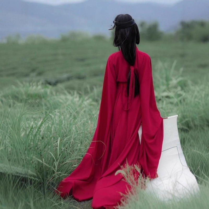 Red Wei-Jin Style Hanfu for Women, Long Trailing Gown, Floor-Length Ancient Costume, Large-Sleeved Shirt, Ancient Style, Wide-Sleeved, Ethereal and Flowing Red Wei-Jin Style Hanfu for Women, Long Trailing Gown, Floor-Length Ancient Costume, Large-Sleeved Shirt, Ancient Style, Wide-Sleeved, Ethereal and Flowing