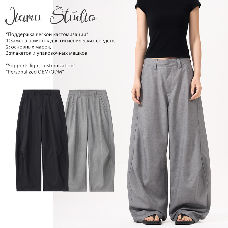 JIAMU American Style Vintage Machete Baggy Pleated Loose Wide Leg Grey Pants Unisex Casual High Street JIAMU American Style Vintage Machete Baggy Pleated Loose Wide Leg Grey Pants Unisex Casual High Street