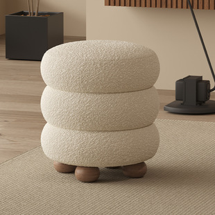 Cream-Style Makeup Stool, Trendy Internet Celebrity Dressing Stool, Modern Home Bedroom Vanity Stool, Lambswool Round Stool