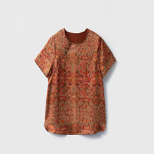 真丝香云纱花萝红云纱斜襟上衣女100桑蚕丝敦煌宝相花小衫夏