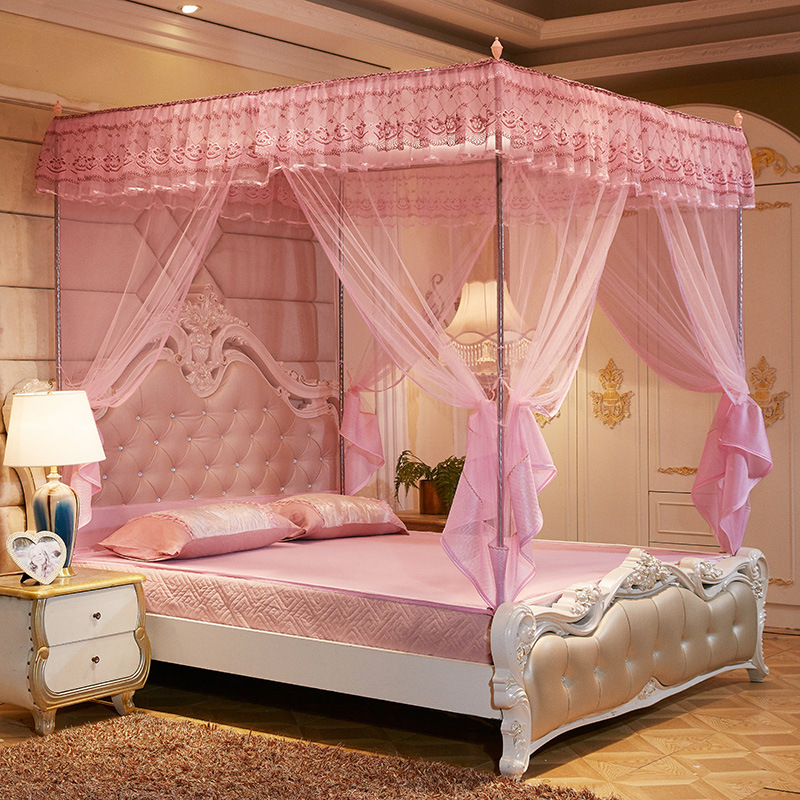 Summer Mosquito Net, Bed-Mounted, Three-Door Zipper, Lace Trim, Sand-Proof, for Single/Double Beds and Baby Cribs
