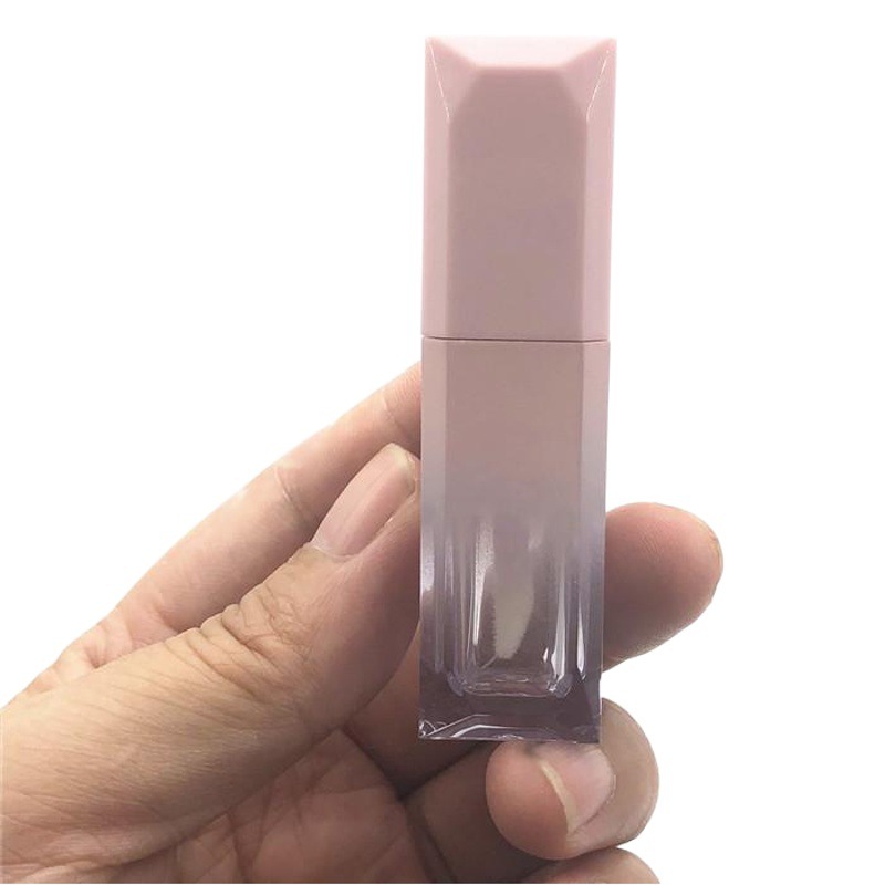 ¡Una pequeña cantidad de impresión! En stock cuadrilátero cuadrado Rosa gradiente labio esmalte tubo gran marca lápiz labial tubo de brillo de labios botella vacía