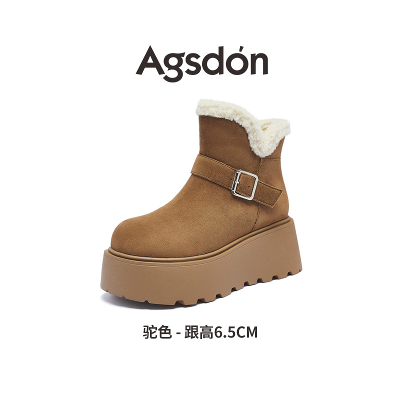 Botas de nieve de fondo grueso para mujeres 2025 nuevas botas de algodón de invierno de lana gruesa de pan