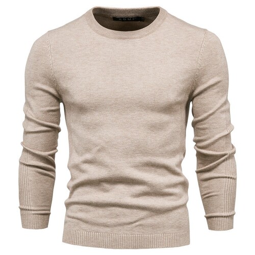 New Cross-Border Temu Autumn/Winter Foreign Trade Knit Sweater for Men, Round Neck, Fitted Wool Sweater, Trendy Hoodless Knit Top for Men