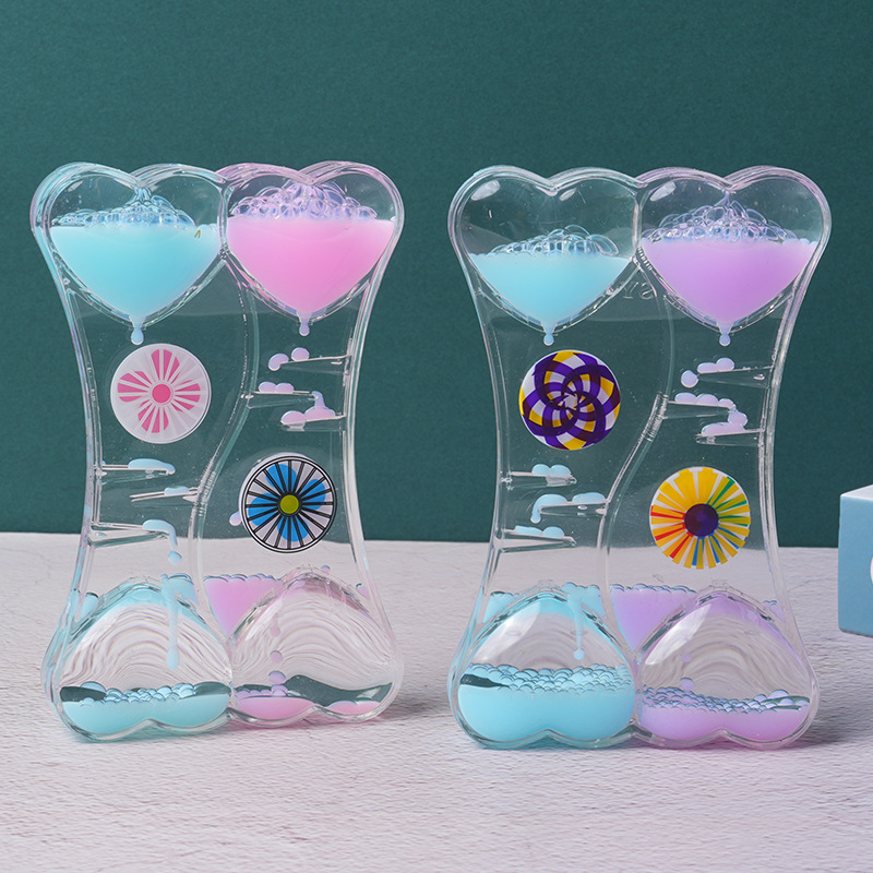 Decompression oil leakage Crystal oil drop double-heart liquid hourglass decoration crafts TikTok same style children's toy gift