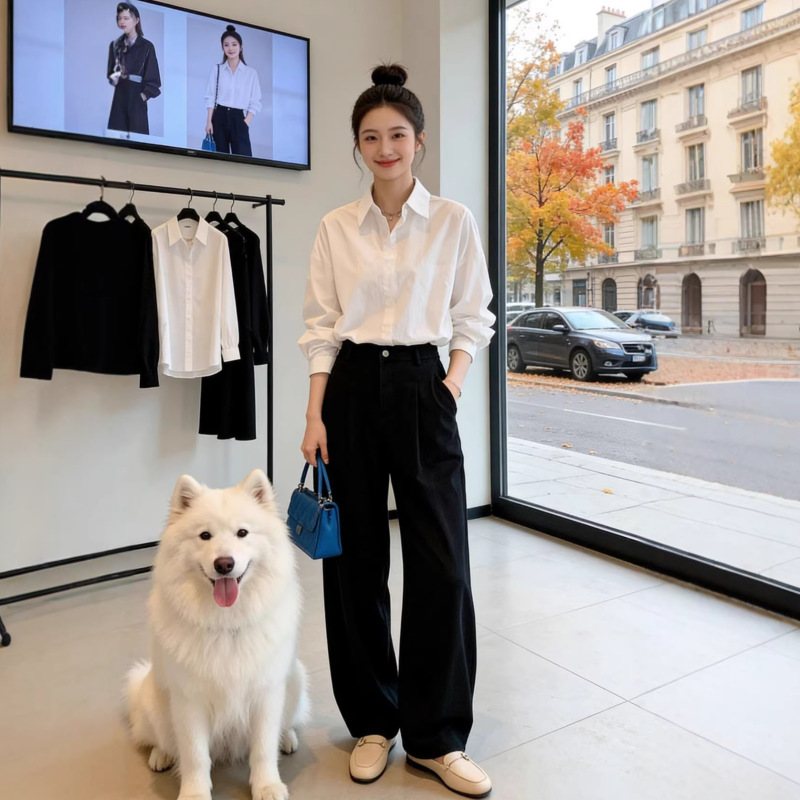 French-Style Elegant White Shirt for Women, 2026 Spring New Model, Petite Casual Slim-Fit Shirt A10436 French-Style Elegant White Shirt for Women, 2026 Spring New Model, Petite Casual Slim-Fit Shirt A10436