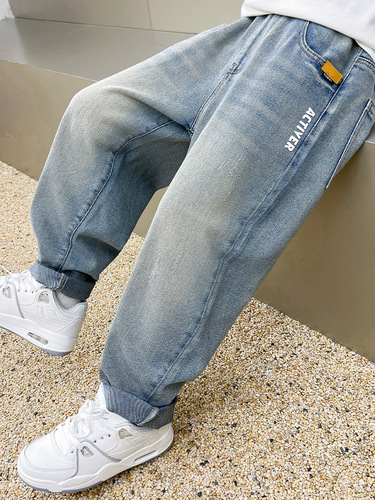 Children's Clothing Boy Autumn Pants 2025 Spring and Autumn Style Trendy Boy Fashion Denim Medium and Large Children Autumn Pants