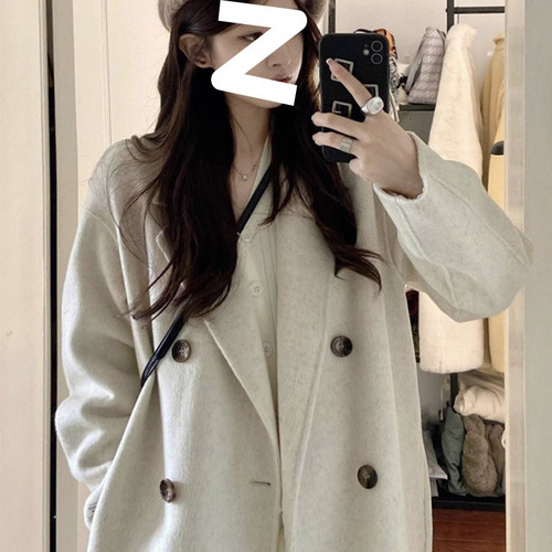 Factory Coat 2024 Autumn/Winter New Long Fur Four Button Korean Version Double-Faced Wool Overcoat for Petite Double-Sided Wool