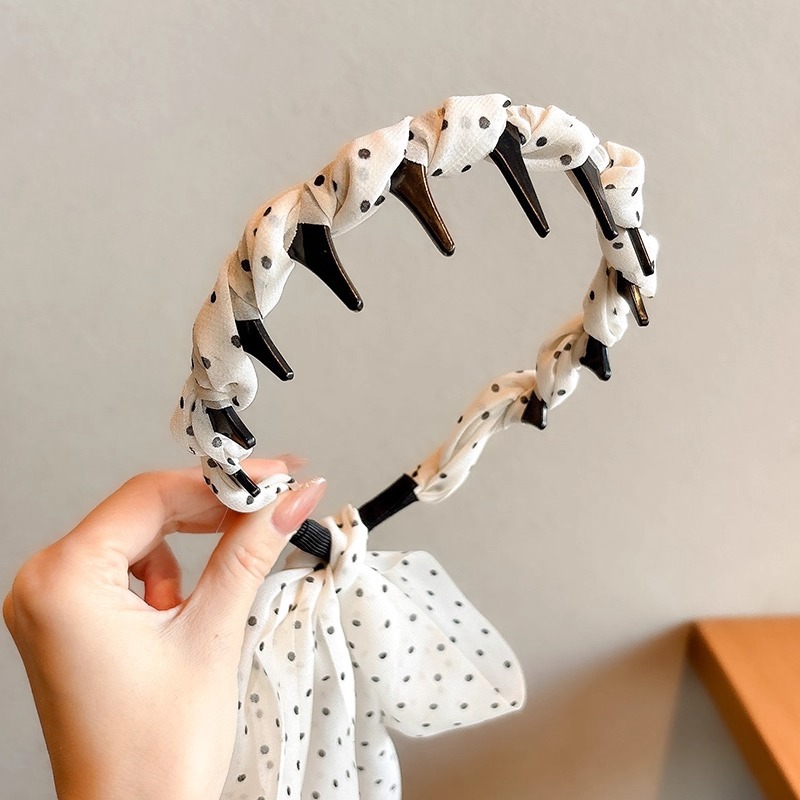 Beige wave dot ribbon hairband