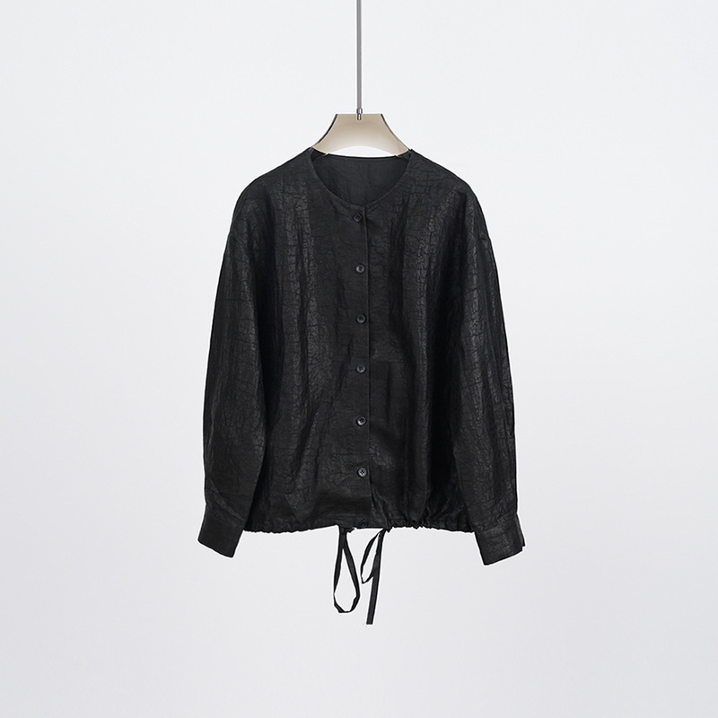 Full of Style, Niche Design, Mulberry Silk Fragrant Cloud Yarn, Turtle Pattern, Vintage Material, Round Neck, Tie-Up Jacket, Shirt