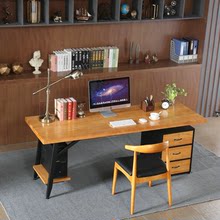 美式辦公桌工業風復古電腦桌 長條老板桌家用帶抽屜電腦桌椅組合