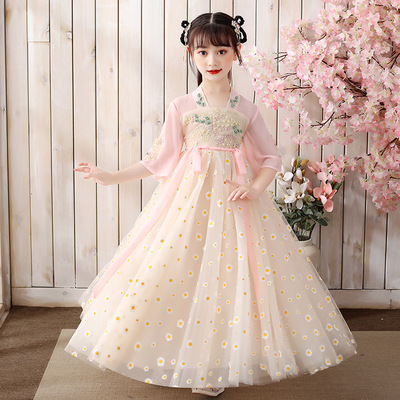 新款汉服女童网纱连衣裙民族风古装演出服襦裙批发