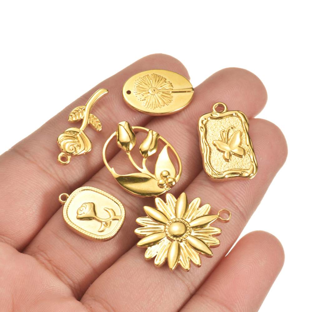 10 Pcs/package Simple Style Rose Flower Butterfly Stainless Steel Plating Pendant Jewelry Accessories display picture 2