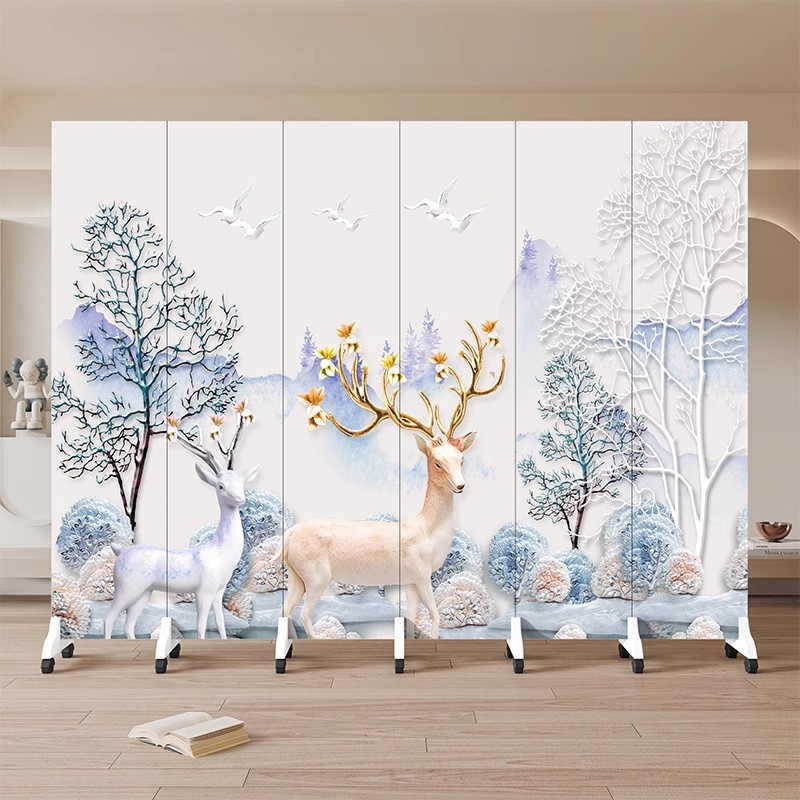 Nordic Light Luxury Elk Partition Screen Folding Mobile Bedroom Office Partition Home Screen Partition Living Room