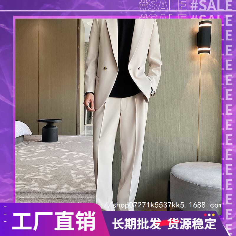 Spring and Autumn Casual Suit Set for Men, Trendy and Stylish Blazer, Thin and Loose Fit, Mature Style, Wholesale