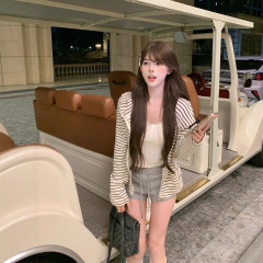 设计感条纹连帽开衫卫衣外套女秋季韩系小个子休闲宽松薄款上衣服