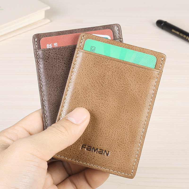 Fábrica al por mayor bolsas de tarjetas ultra delgadas de cuero para hombres bolsas de tarjetas de crédito compactas de tarjetas de autobús mini