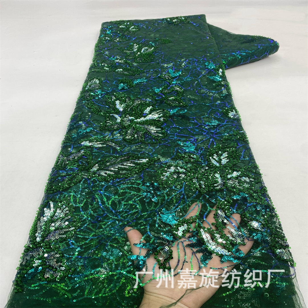 Fantasía nacional de color verde sequinilla flor flor bordada tela de encaje vestido vestido vestido vestido de ropa infantil tela de rendimiento