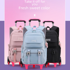 跨境一件代發自然魚新品拉杆書包小學生3-6年級中學生8-14歲女孩