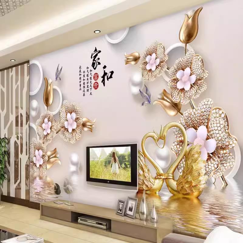墙纸3d立体壁画电视背景墙壁纸客厅家和影视壁布装饰墙布自粘|undefined
