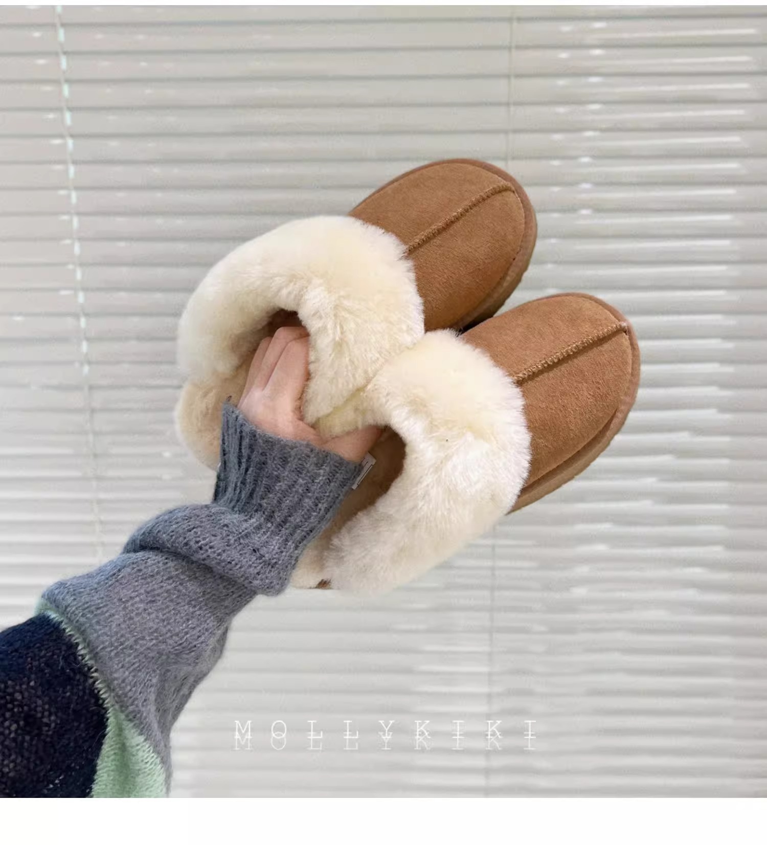New winter fur one thick sole covered head fluffy slippers and fluffy snow boots_voghion.com
