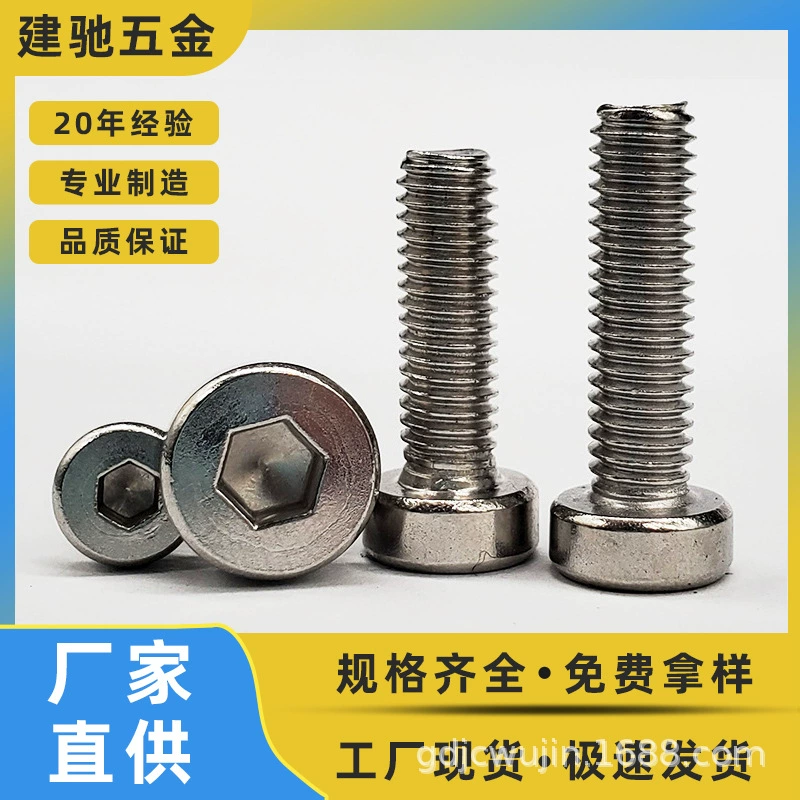 Прямая поставка с завода 304 Нержавеющая сталь с цилиндрической головкой и тонкой головкой Винт с шестигранной головкой M2-M10