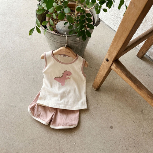 Korean Version Ins Children's Casual Versatile Stylish Set Animal Sleeveless Summer Cool Thin Outwear for Boys and Girls Two Pieces