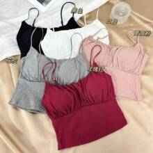 1602#法式固定杯褶皱设计感美胸显胸大吊带背心辣妹夏日内搭打底