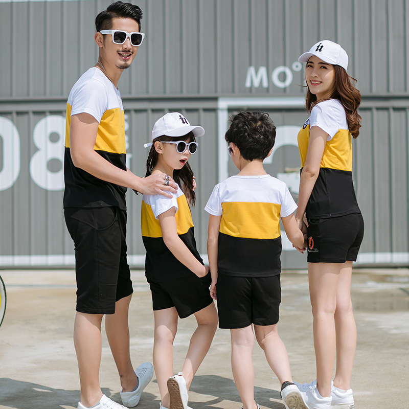 Korean parent-child 2022 summer suit new short sleeve T-shirt children's sportswear garden clothes wholesale one