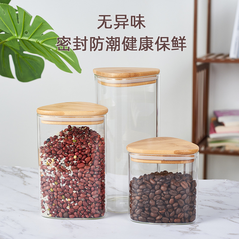 Nuevo vidrio de alto borosilicato sellado latas de té latas de cubierta de bambú triangular botella de caramelo contenedor de almacenamiento image 4