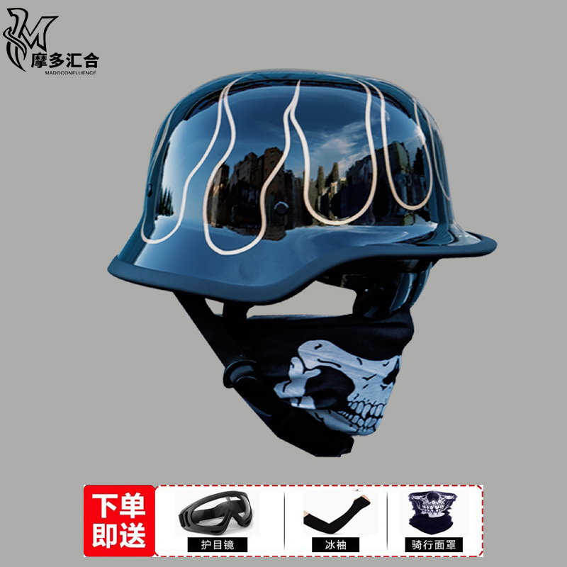 Motuoche Motorcycle helmet men and women, retro half helmet, scooter, lightweight (Auto Parts and Accessories) - m-soldier-helmet-black-and-white-goggles-note-helmet-color-when-ordering-free-skull-mask-arm-sleeves