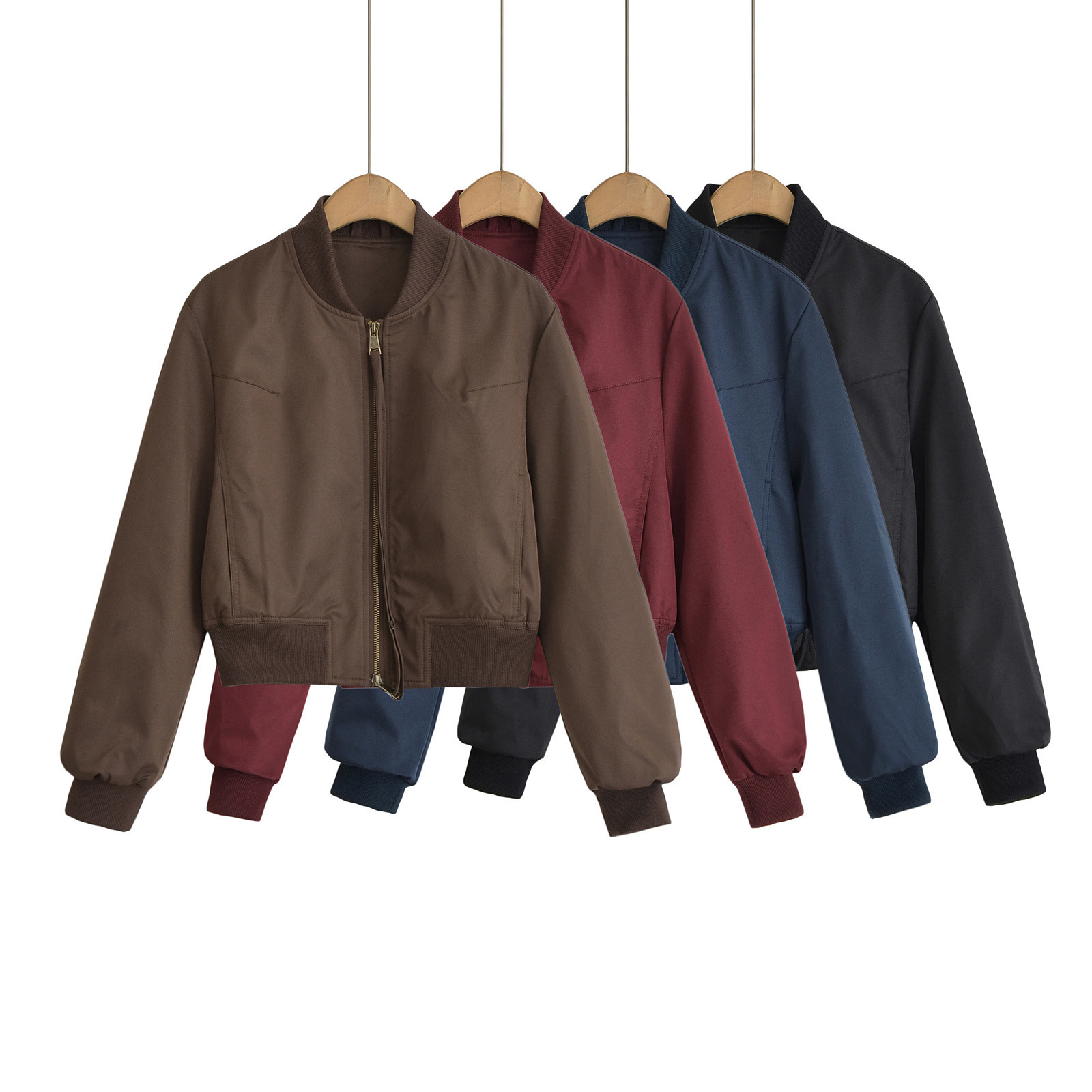Qadın qısa jaket, yuvarlaq boyunlu, iki fermuarlı, payız üçün
