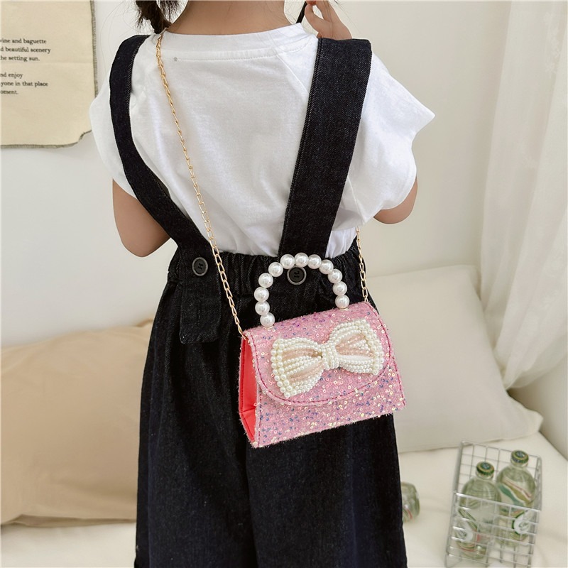2025 nuevo pequeño viento perfumado bolso de niños princesa viento beaded bolso de cambio de mano bolso de hombro de moda bolso de cadena