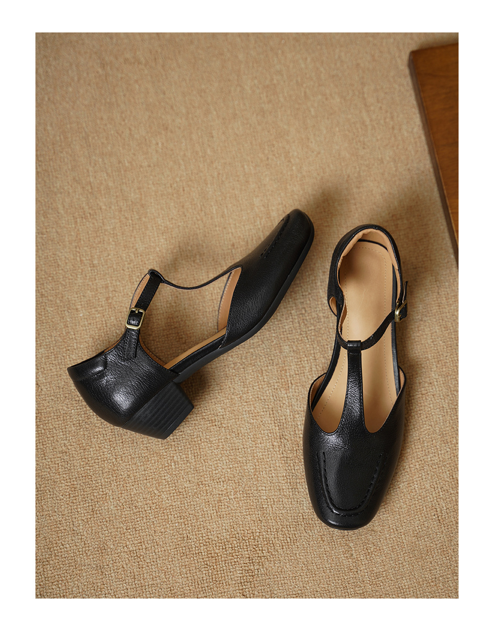 Sandal nữ cao gót mũi nhọn quai chữ T da cừu, gót 5 cm — đen chi tiết 15