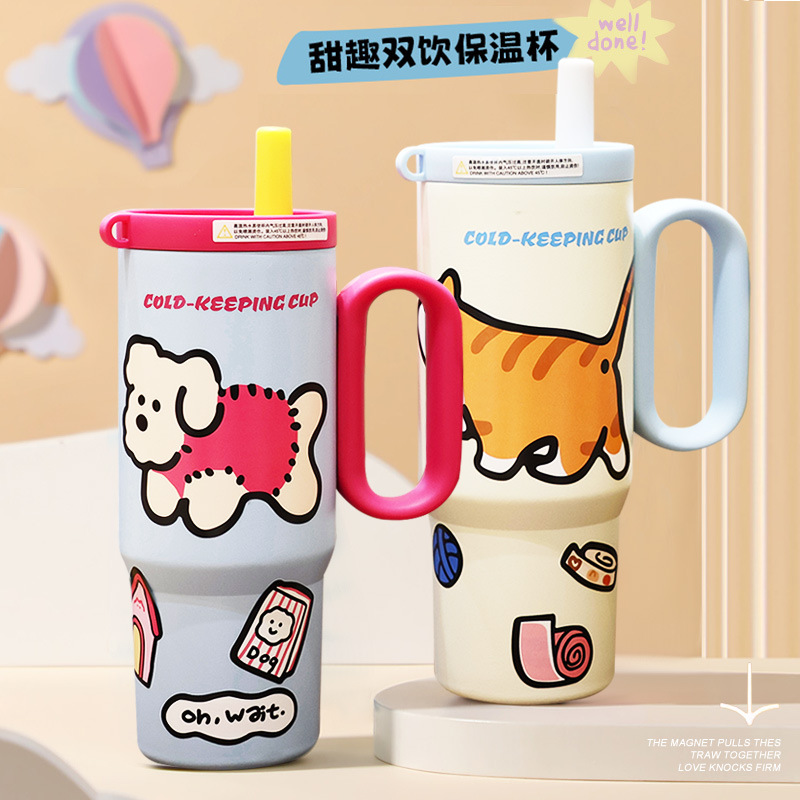 Vaso de hielo de gran capacidad, elegante, termo portátil con pajita, vaso de agua para oficina o coche para mujer