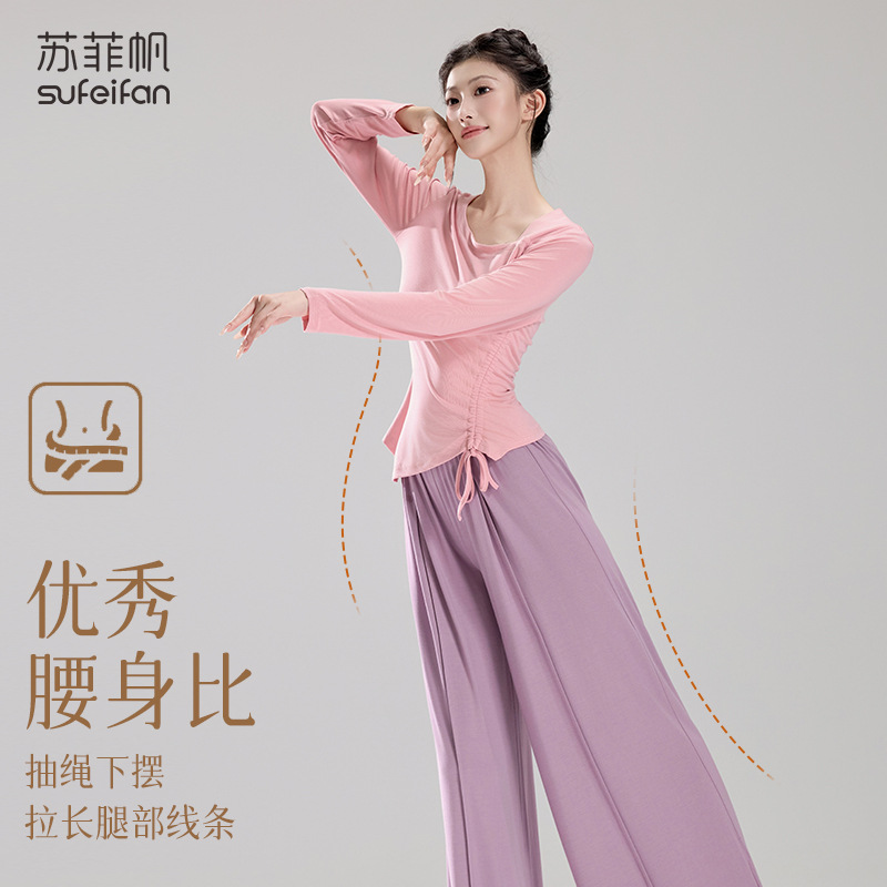 Modern Dance Practice Clothes Chinese Dance Square Dance Clothes Long-Sleeved Classical Dance Tops Female Adult Training Body Suits