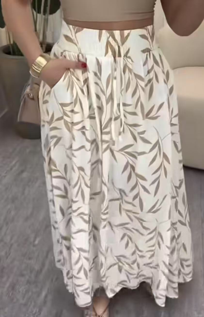Women's Casual Wide Sleeve Printed Slit Pocket Midi Skirt Bestselling_ecoleips.com