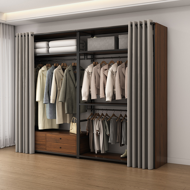 # Walk-In Wardrobe DIY Combination Coat Rack Floor-Standing Bedroom Clothes Rack Metal Frame Open Wardrobe Belt