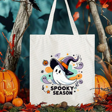 Halloween帆布手提袋大容量无封闭手提包耐用恐怖电影图案购物袋