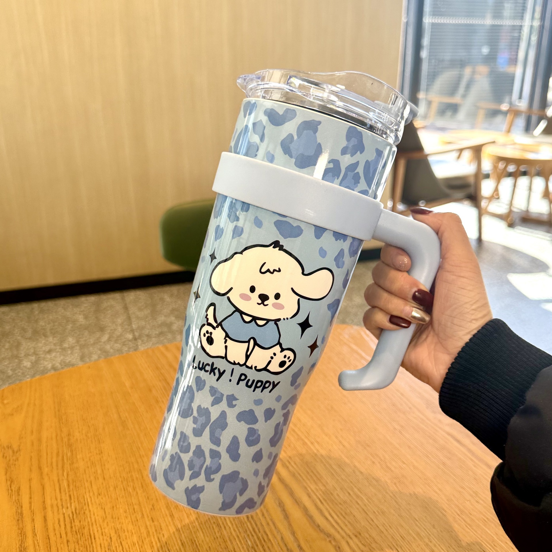Taza de mango de niñas de alto valor facial 316 leopardo 304 taza de aislamiento de acero inoxidable taza de paja de gran capacidad taza de agua