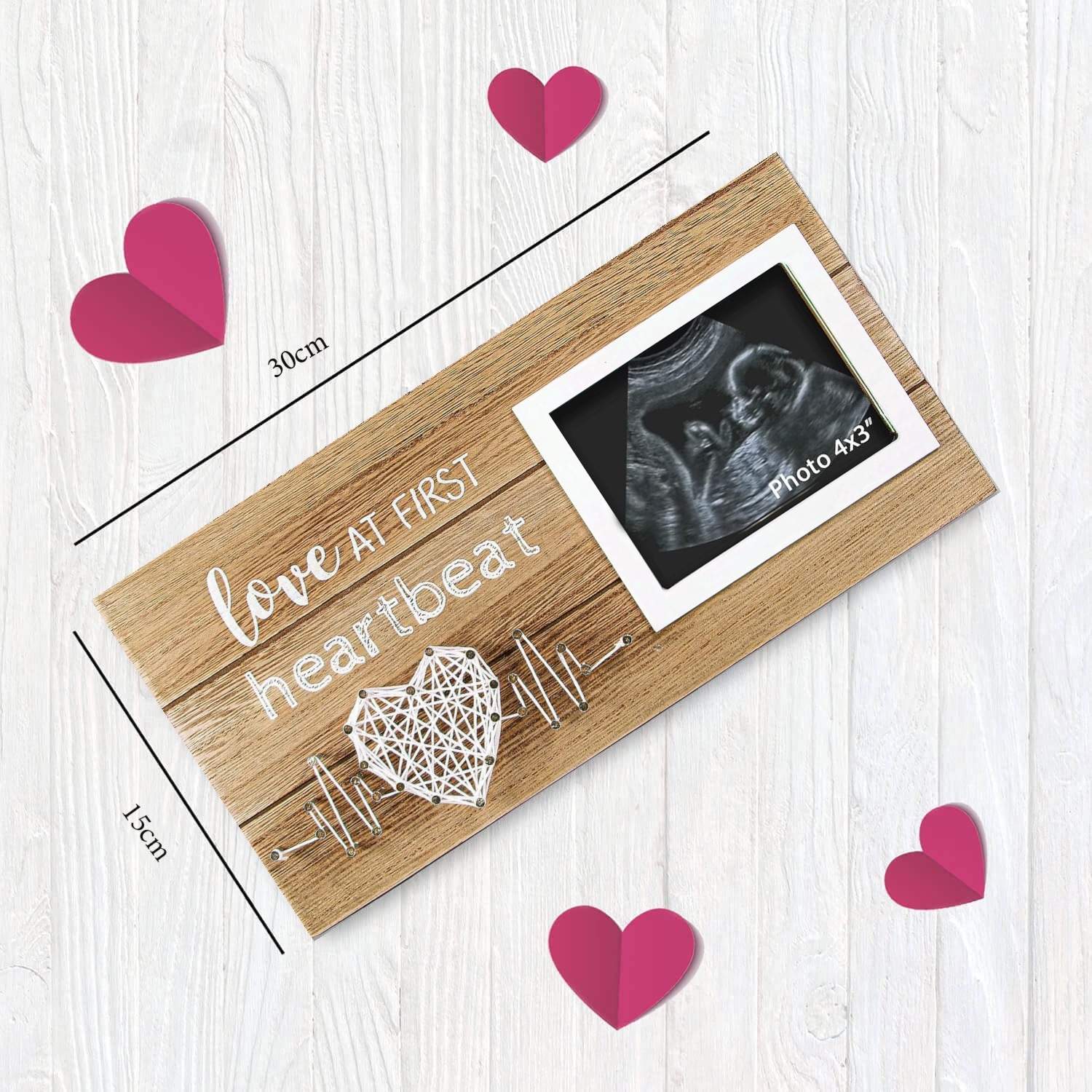 En stock marco de fotos de madera para mascotas decoración de la Mesa creativa Bebé B-ultrasonido colgante marco de fotos latido del corazón en forma de corazón devanado conmemorativo