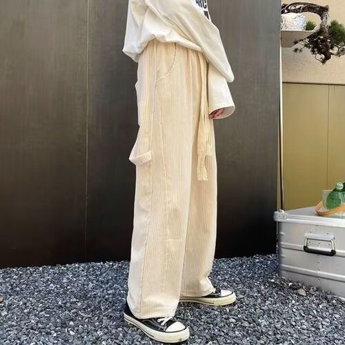 Spring corduroy pants for men: relaxed-fit, straight-leg, trendy Instagram-inspired casual trousers with a flowing, versatile design—perfect for both streetwear and sporty looks.