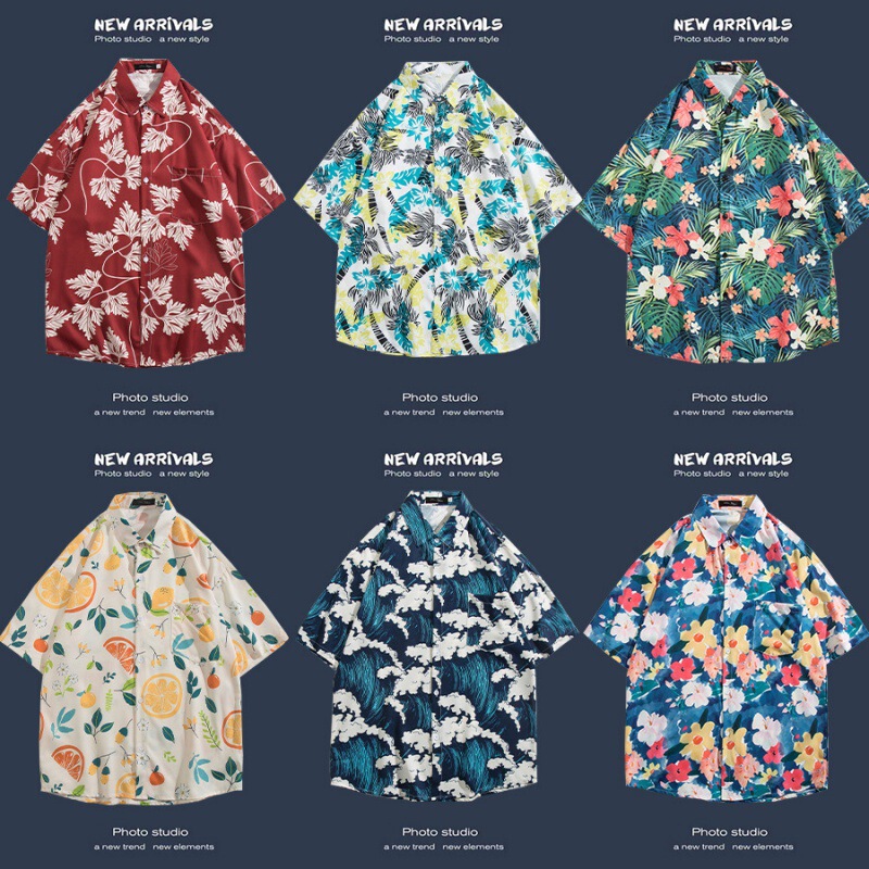 Hawaiian flower shirt men's Thai style short-sleeved shirt retro trendy holiday beach loose shirt one-piece delivery