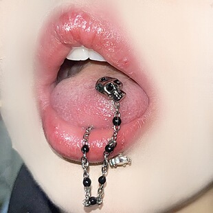 Tongue nail skull chain oil dripping beads special-shaped drinking titanium steel European and American hot girl retro niche wholesale cross-border